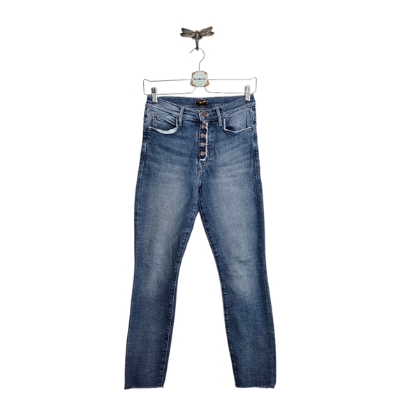 Mother 25×28 The Fly Cut Stunner Ankle Fray In Night On A Shiny White Vespa 25 - Picture 2 of 14